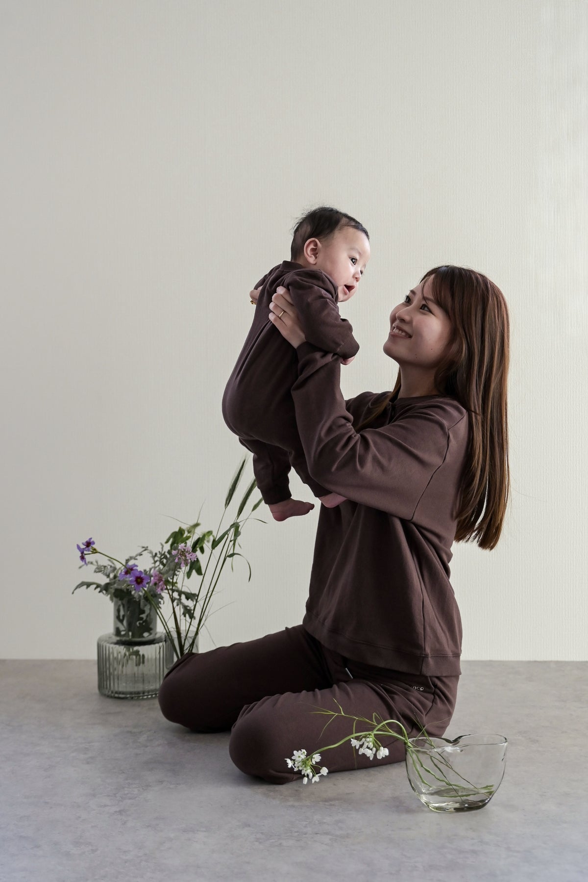  blanco calm sweat　親子おそろいスウェット　リンクコーデ　ペアルック　ブラウン　退院着　出産祝い　gift　ギフト　授乳しやすい
